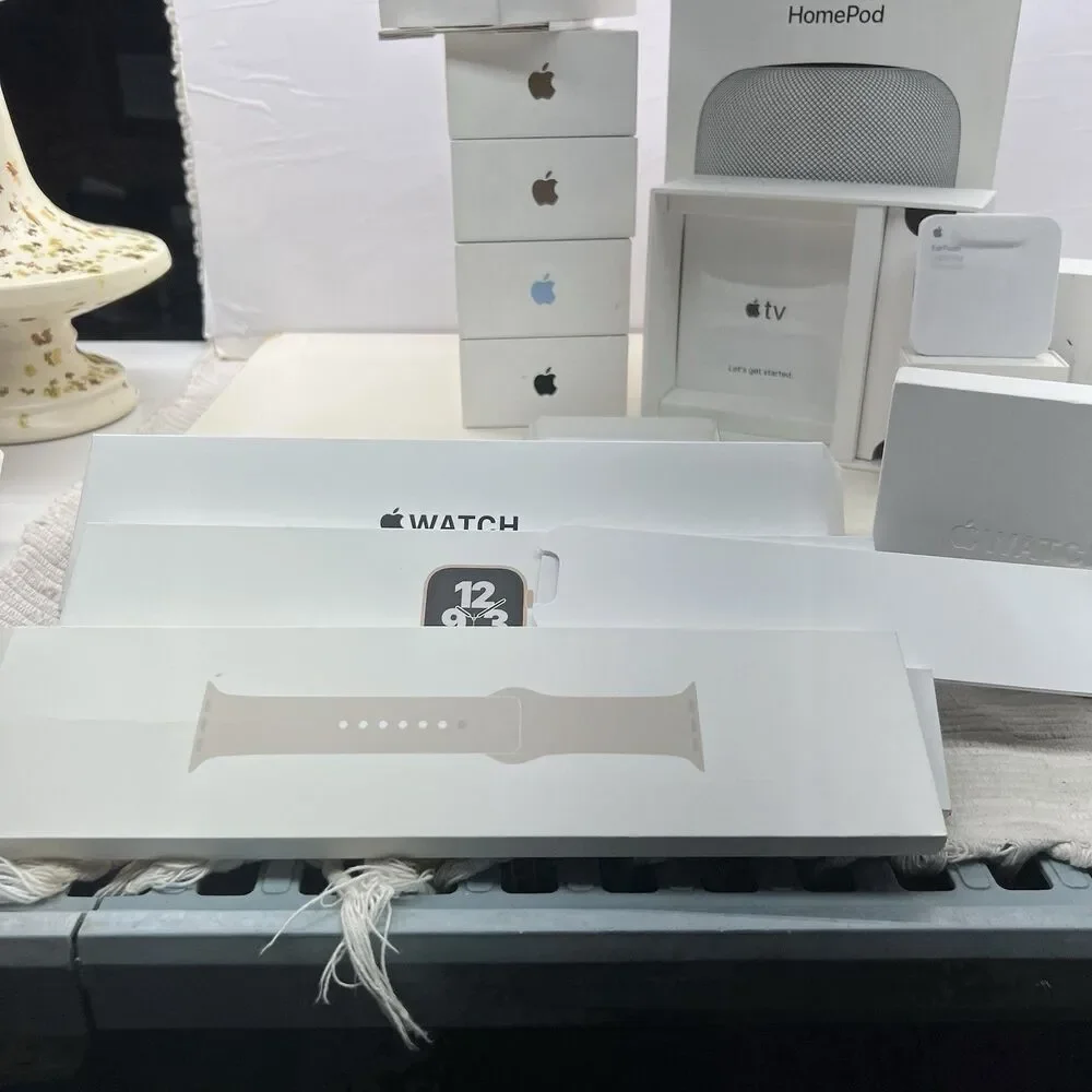 Lot of Apple BOXES ONLY: 6 iPhones, 4 Watches, TV, 2 AirPods, Charger, Home Pod